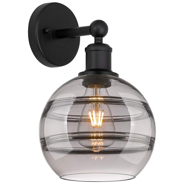 Image 1 Edison Rochester 12.13" High Matte Black Sconce With Light Smoke Shade