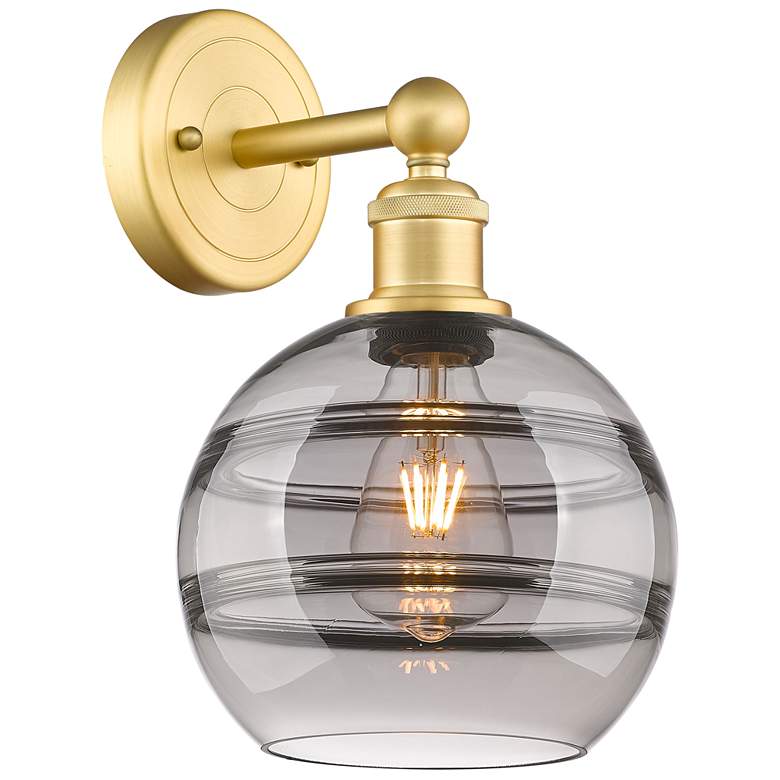 Image 1 Edison Rochester 12.13" High Satin Gold Sconce With Light Smoke Shade