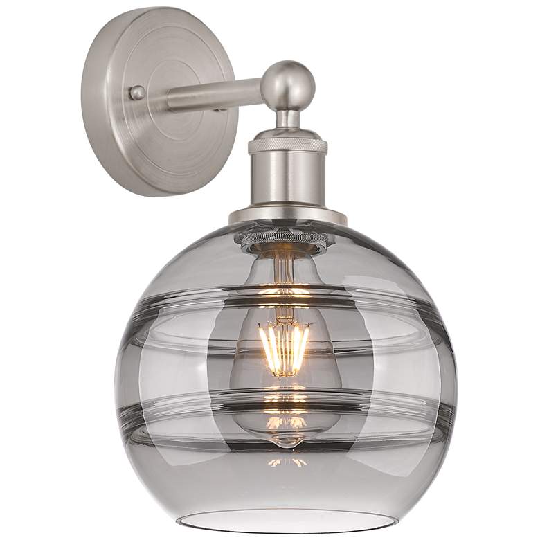 Image 1 Edison Rochester 12.13" High Satin Nickel Sconce With Light Smoke Shad