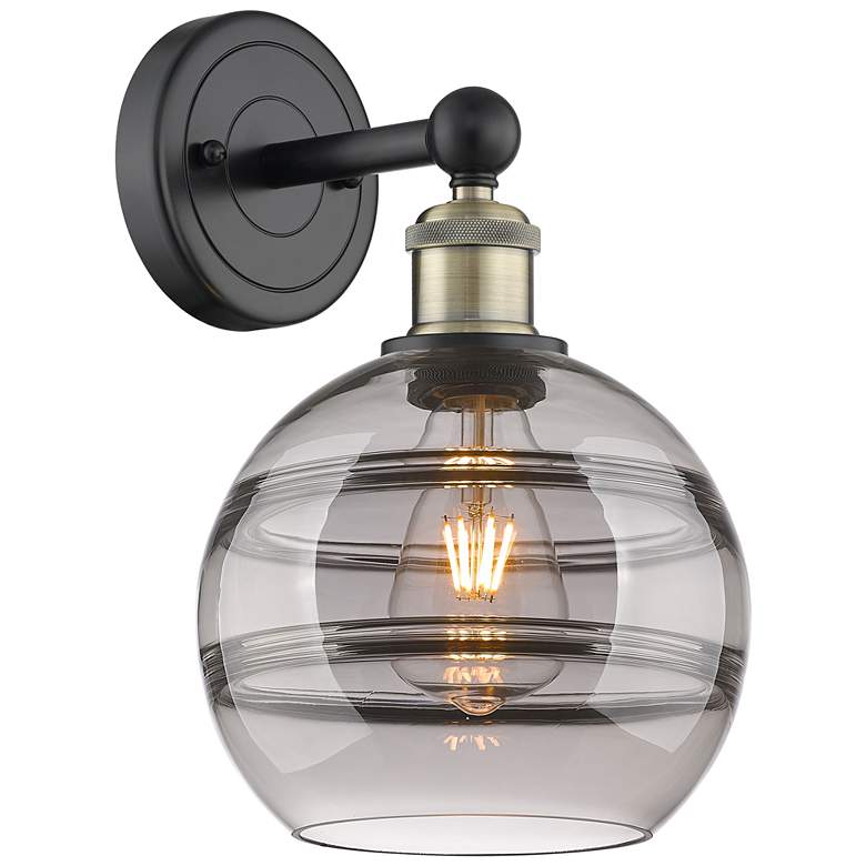 Image 1 Edison Rochester 12.13"H Black Antique Brass Sconce w/ Light Smoke Sha