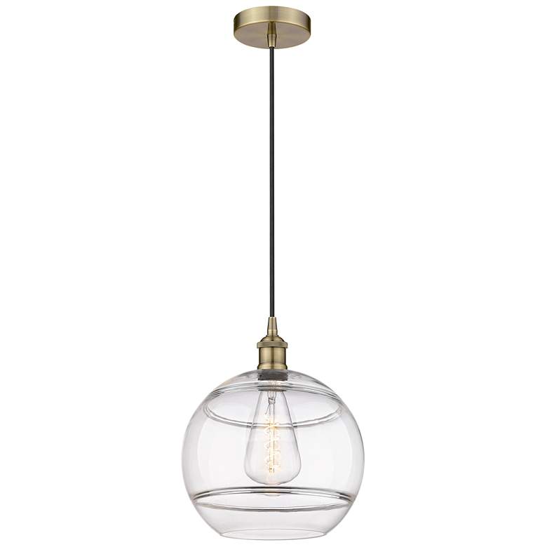 Image 1 Edison Rochester 12" Wide Antique Brass Corded Mini Pendant w/ Clear S