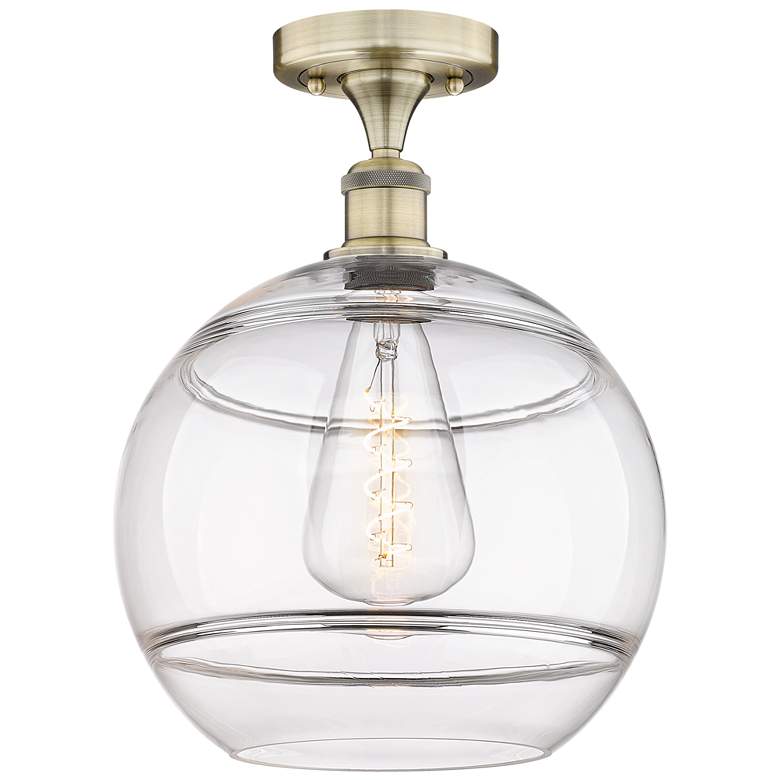 Image 1 Edison Rochester 12" Wide Antique Brass Semi-Flush Mount With Clear Sh