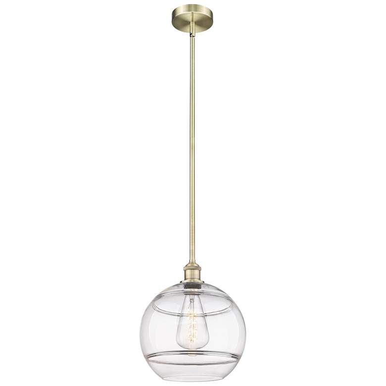 Image 1 Edison Rochester 12" Wide Antique Brass Stemmed Mini Pendant w/ Clear