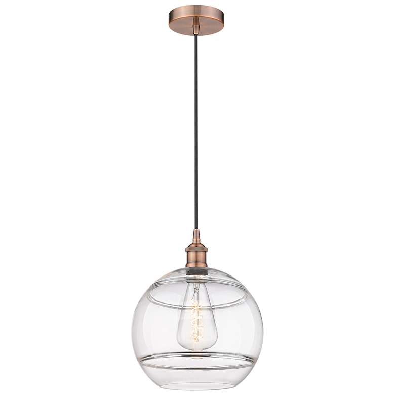 Image 1 Edison Rochester 12" Wide Antique Copper Corded Mini Pendant w/ Clear