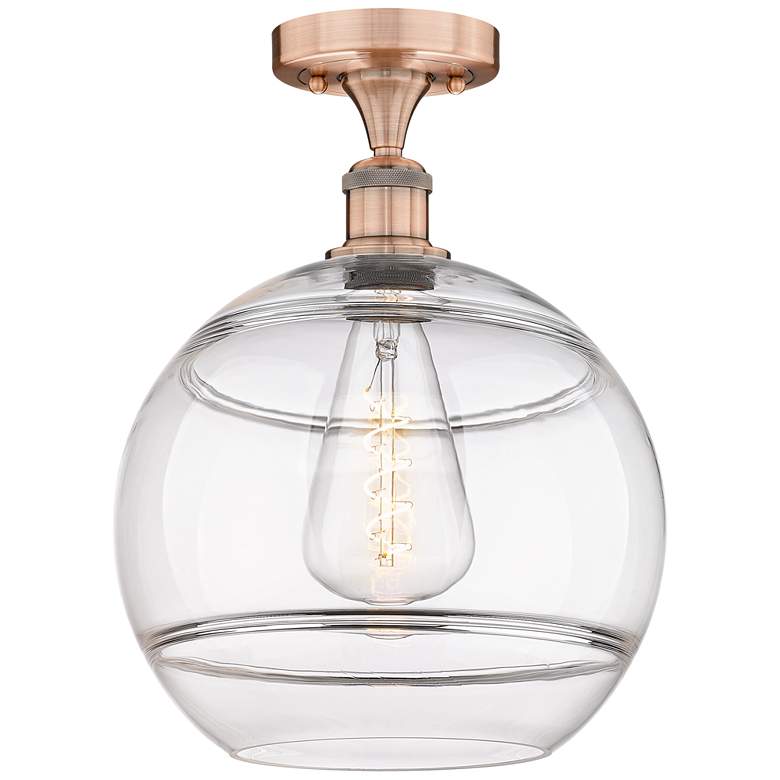 Image 1 Edison Rochester 12" Wide Antique Copper Semi-Flush Mount With Clear S