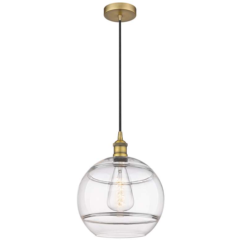 Image 1 Edison Rochester 12" Wide Brushed Brass Corded Mini Pendant w/ Clear S