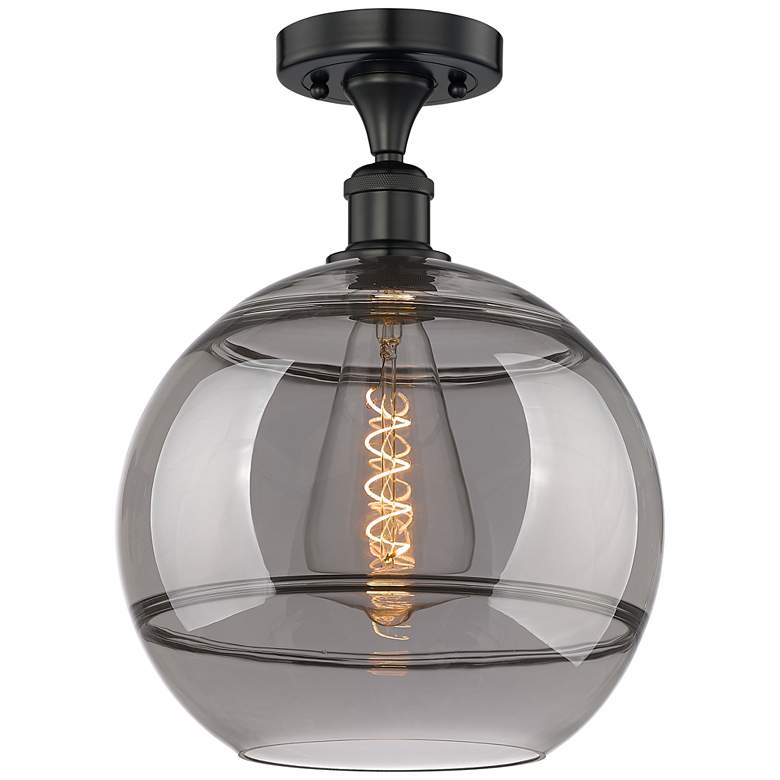 Image 1 Edison Rochester 12" Wide Matte Black Semi-Flush Mount w/ Light Smoke