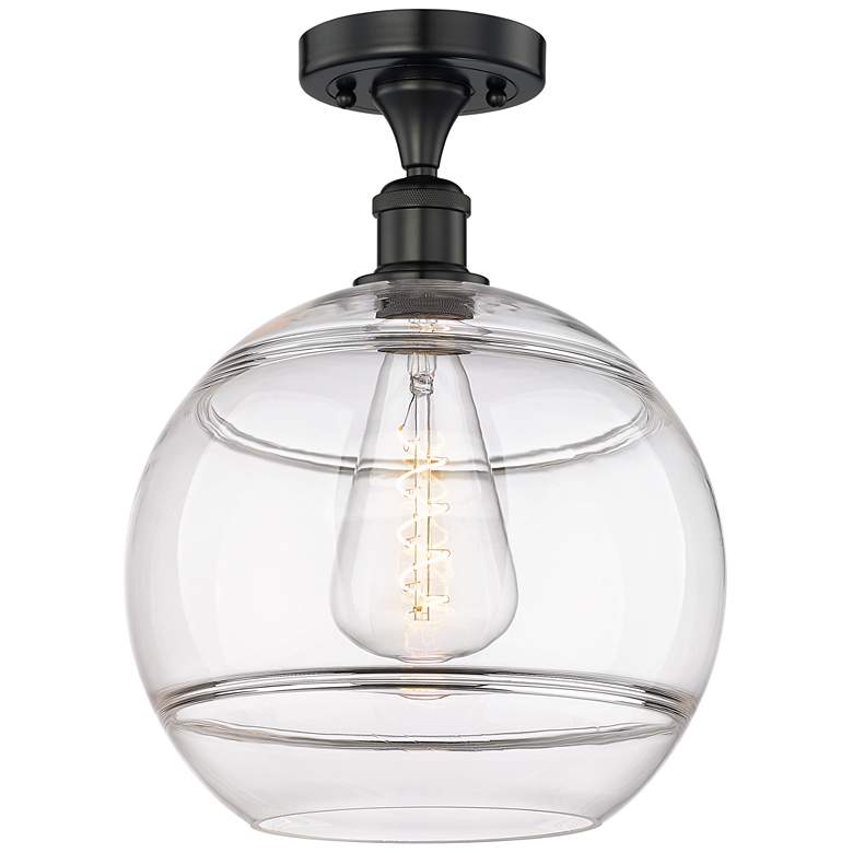 Image 1 Edison Rochester 12" Wide Matte Black Semi-Flush Mount With Clear Shad