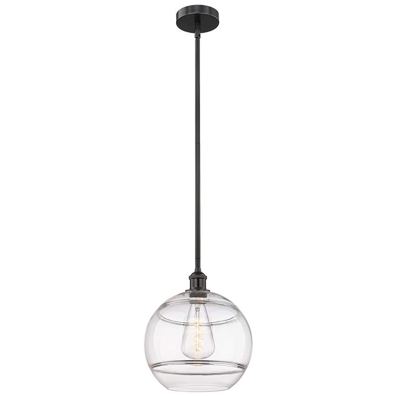 Image 1 Edison Rochester 12" Wide Matte Black Stem Hung Mini Pendant w/ Clear