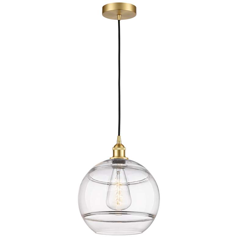 Image 1 Edison Rochester 12" Wide Satin Gold Cord Hung Mini Pendant w/ Clear S