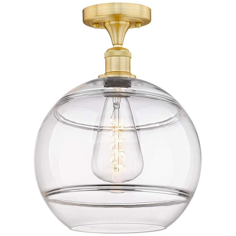 Image 1 Edison Rochester 12" Wide Satin Gold Semi-Flush Mount With Clear Shade
