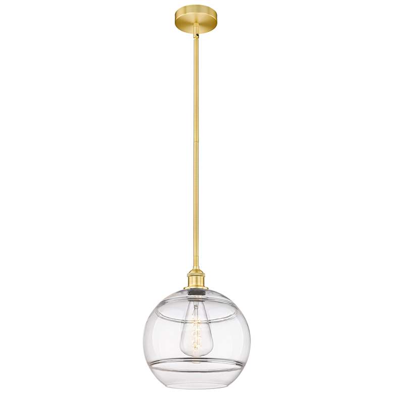 Image 1 Edison Rochester 12" Wide Satin Gold Stem Hung Mini Pendant w/ Clear S