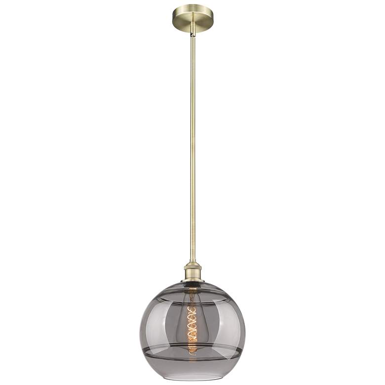 Image 1 Edison Rochester 12"W Antique Brass Stemmed Mini Pendant w/ Smoke Shad
