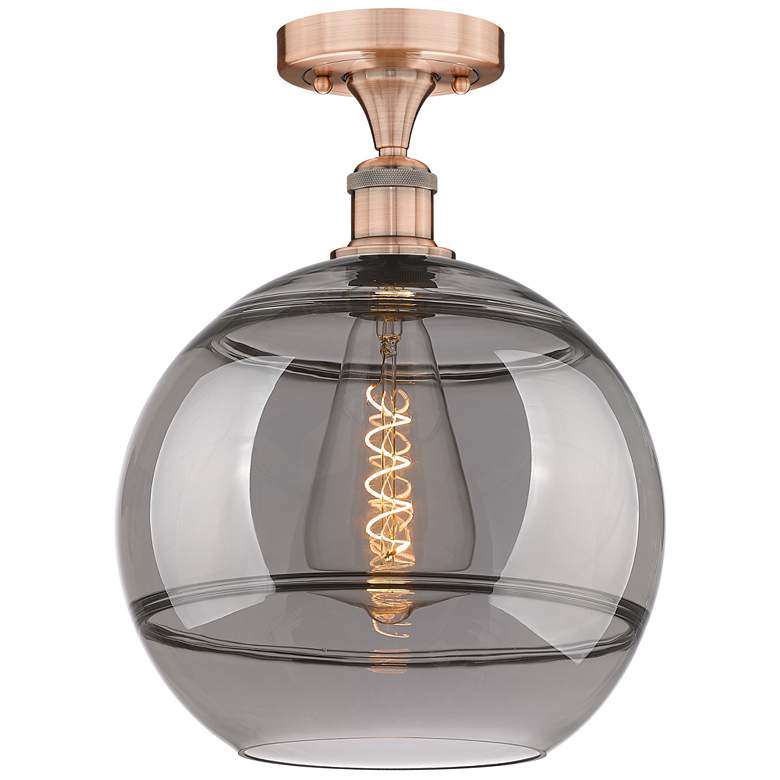 Image 1 Edison Rochester 12"W Antique Copper Semi-Flush Mount w/ Light Smoke S
