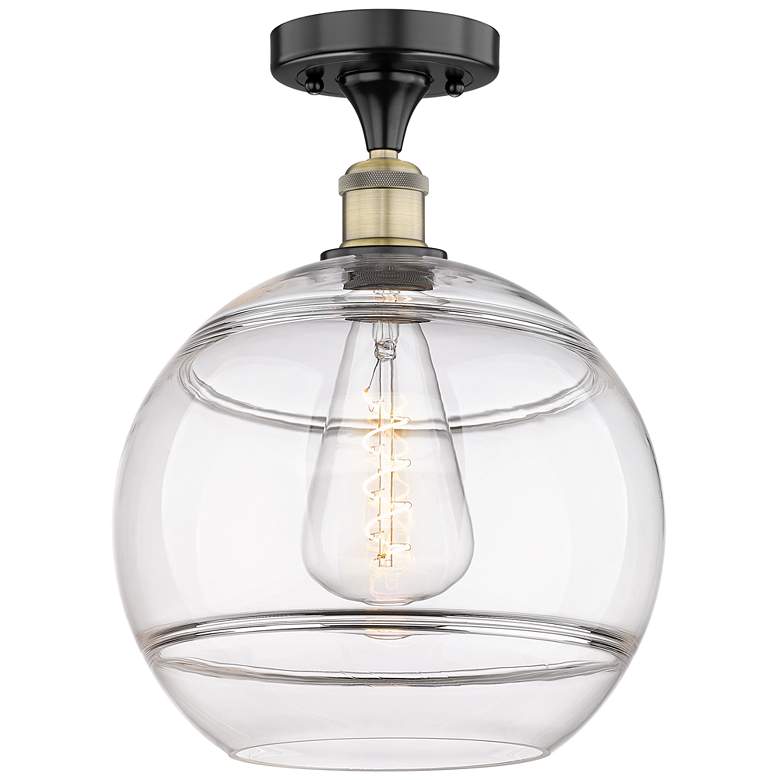 Image 1 Edison Rochester 12"W Black Antique Brass Semi-Flush Mount w/ Clear Sh