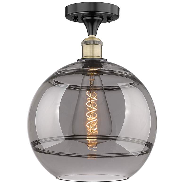 Image 1 Edison Rochester 12"W Black Antique Brass Semi-Flush w/ Light Smoke Sh