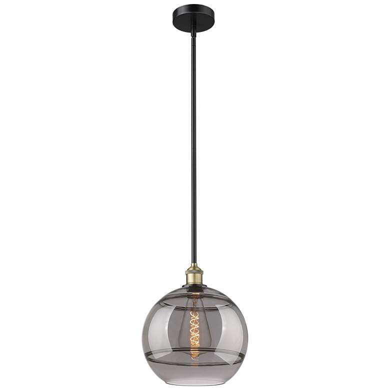 Image 1 Edison Rochester 12"W Black Brass Stemmed Mini Pendant w/ Light Smoke