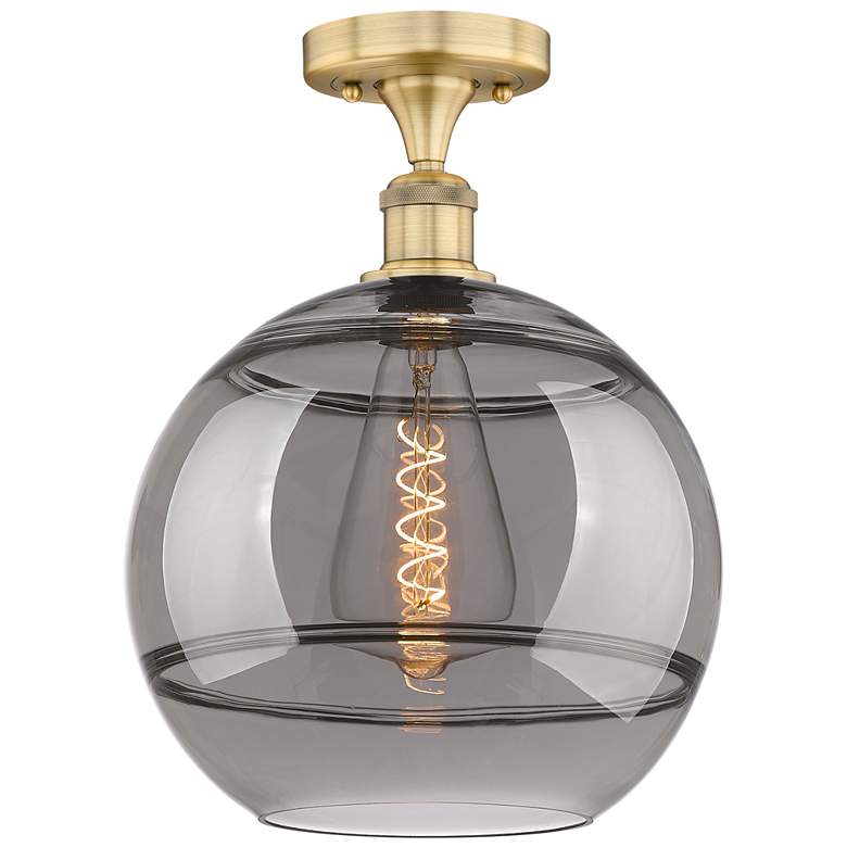 Image 1 Edison Rochester 12"W Brushed Brass Semi-Flush Mount w/ Light Smoke Sh