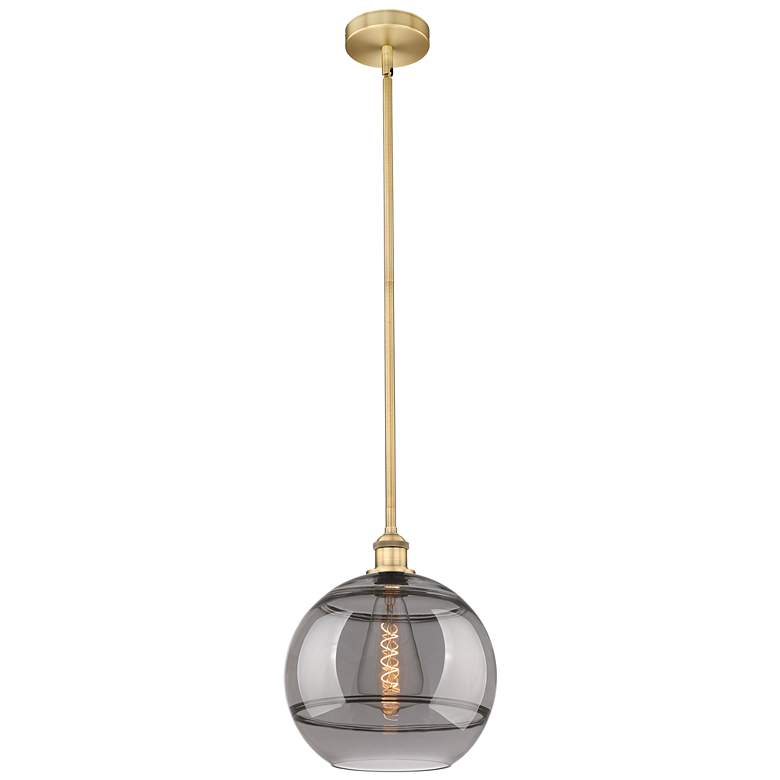 Image 1 Edison Rochester 12"W Brushed Brass Stemmed Mini Pendant w/ Smoke Shad