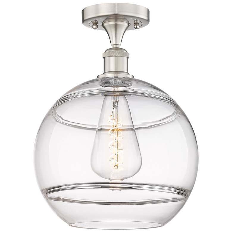 Image 1 Edison Rochester 12"W Brushed Satin Nickel Semi-Flush Mount w/ Clear S