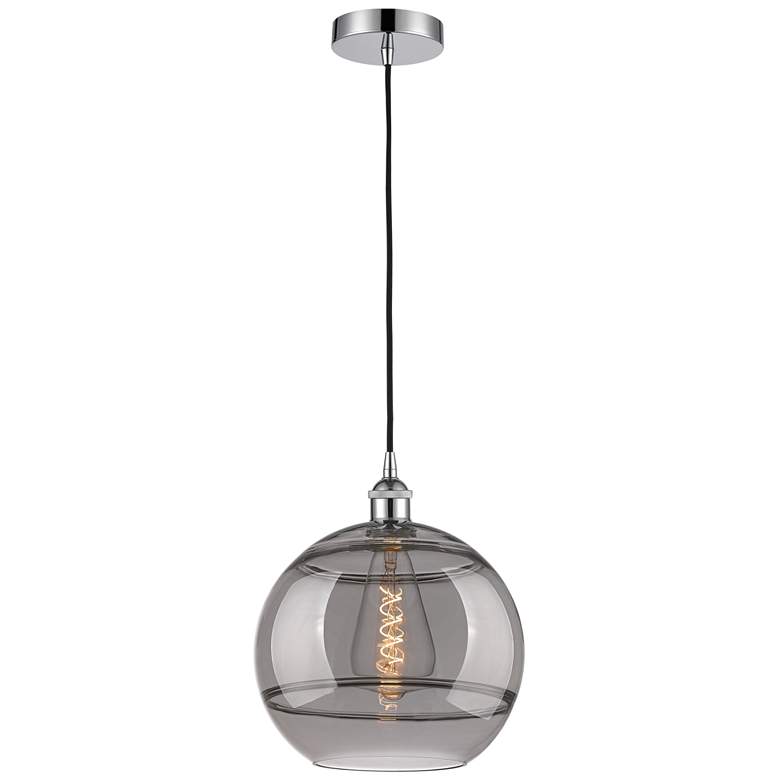 Image 1 Edison Rochester 12"W Chrome Corded Mini Pendant w/ Light Smoke Shade
