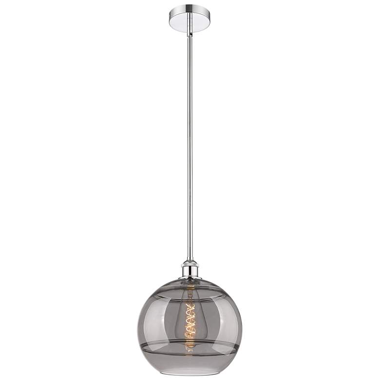 Image 1 Edison Rochester 12"W Chrome Stemmed Mini Pendant w/ Light Smoke Shade