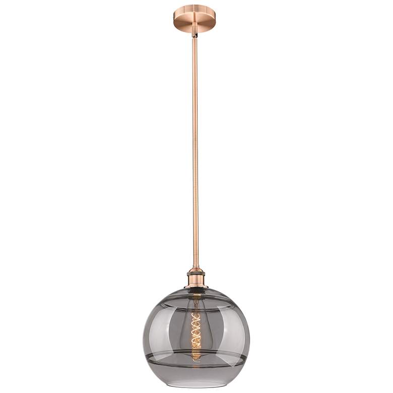 Image 1 Edison Rochester 12"W Copper Stemmed Mini Pendant w/ Light Smoke Shade