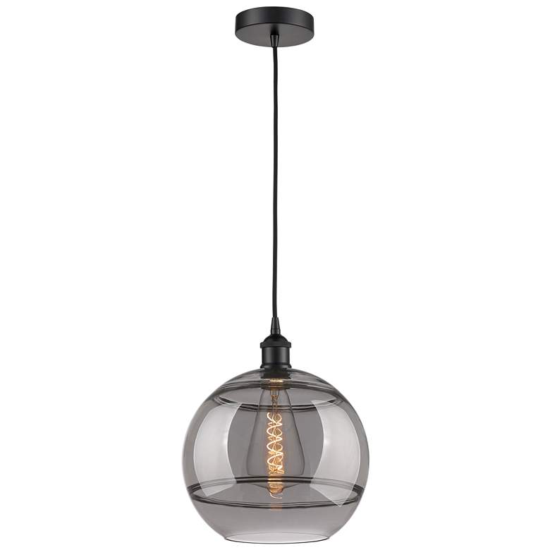Image 1 Edison Rochester 12"W Matte Black Corded Mini Pendant w/ Light Smoke S