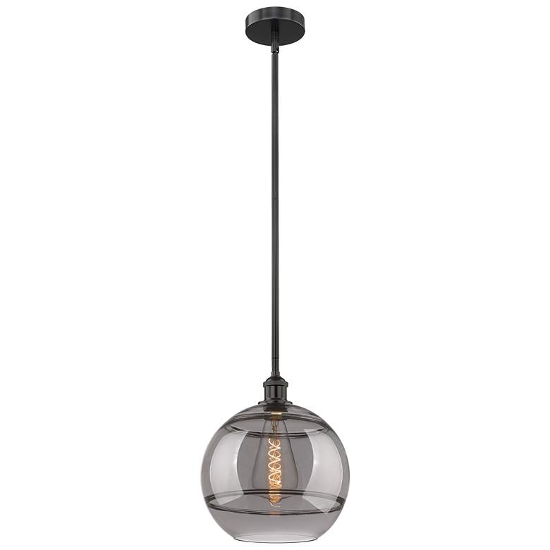 Image 1 Edison Rochester 12"W Matte Black Stemmed Mini Pendant w/ Light Smoke