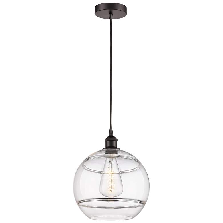 Image 1 Edison Rochester 12"W Oil Rubbed Bronze Corded Mini Pendant w/ Clear S