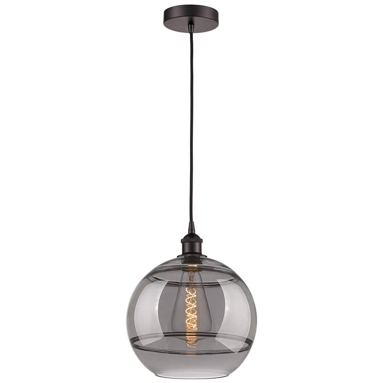 Image 1 Edison Rochester 12"W Oiled Bronze Corded Mini Pendant w/ Light Smoke