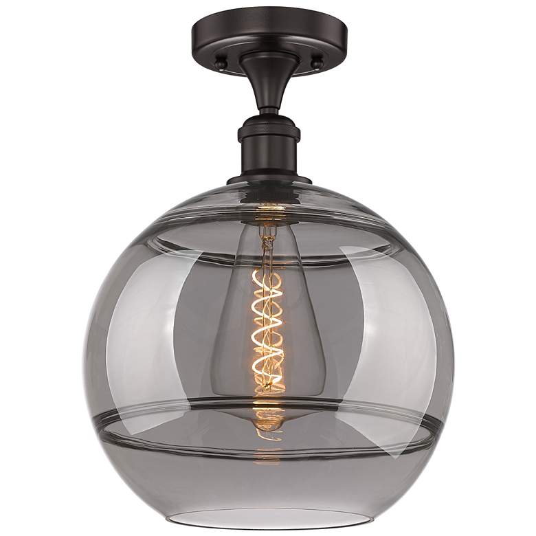 Image 1 Edison Rochester 12"W Oiled Bronze Semi-Flush Mount w/ Light Smoke Sha