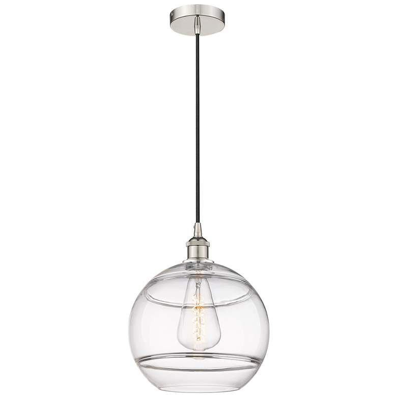 Image 1 Edison Rochester 12"W Polished Nickel Corded Mini Pendant w/ Clear Sha