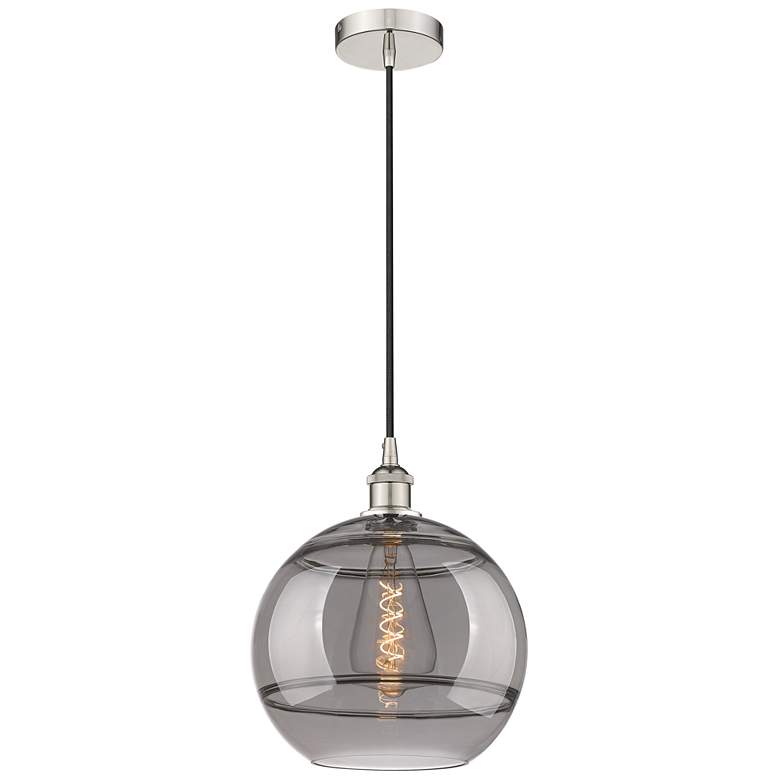 Image 1 Edison Rochester 12"W Polished Nickel Corded Mini Pendant w/ Smoke Sha