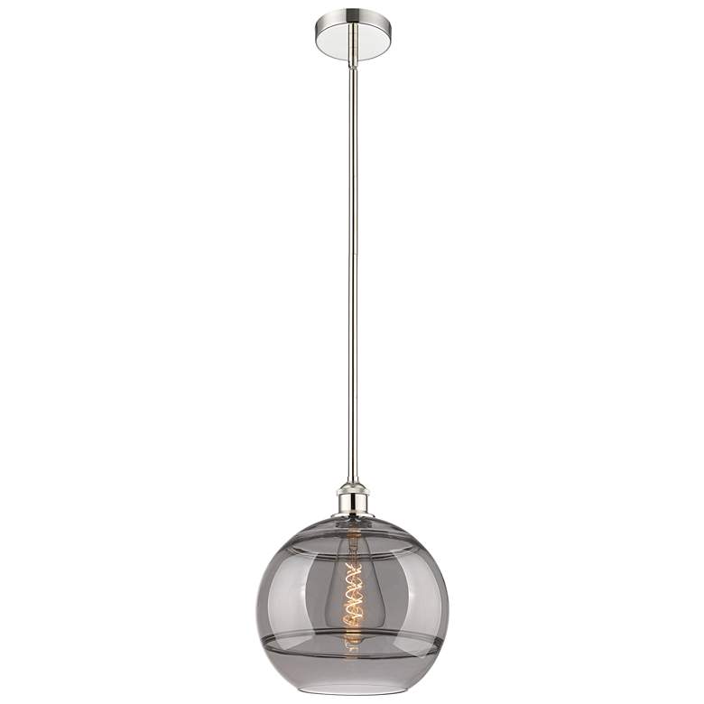 Image 1 Edison Rochester 12"W Polished Nickel Stemmed Mini Pendant w/ Smoke Sh