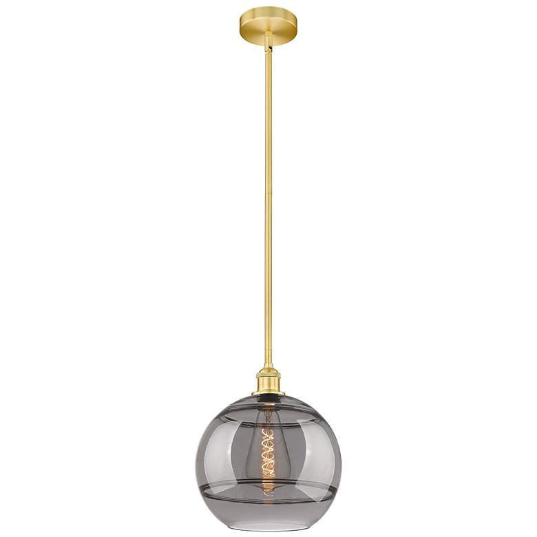 Image 1 Edison Rochester 12"W Satin Gold Stemmed Mini Pendant w/ Light Smoke S