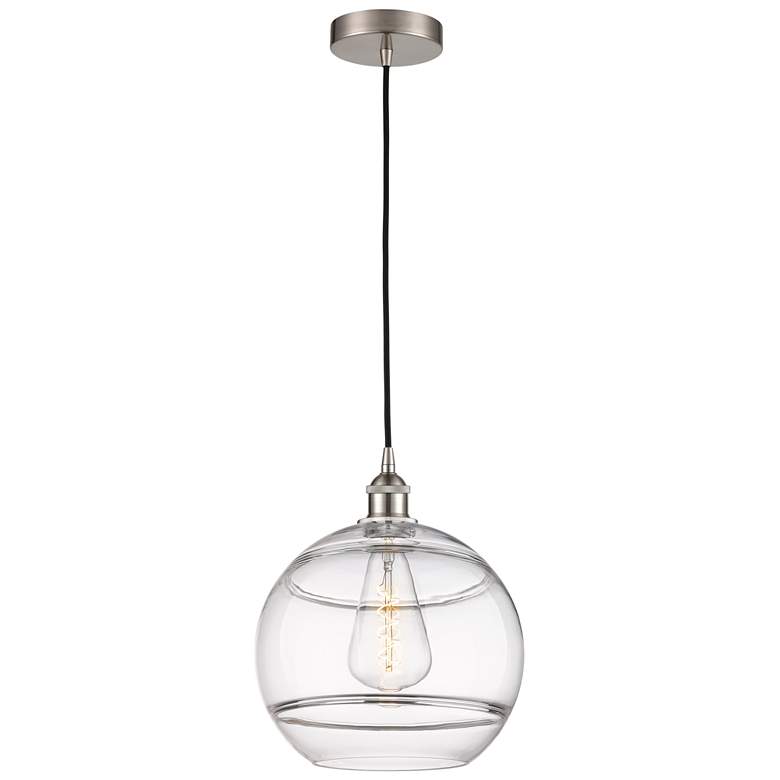 Image 1 Edison Rochester 12"W Satin Nickel Corded Mini Pendant w/ Clear Shade
