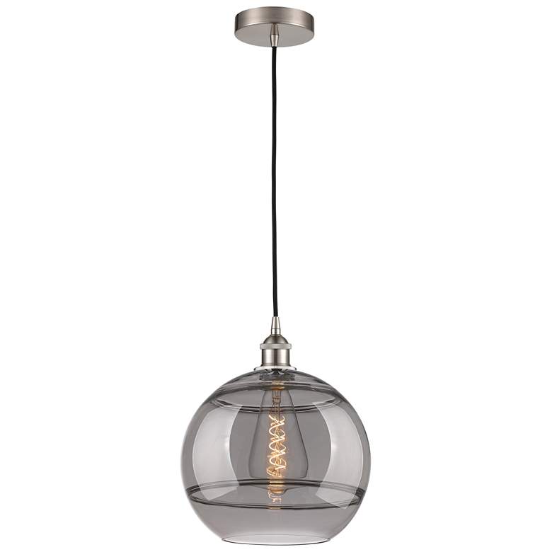 Image 1 Edison Rochester 12"W Satin Nickel Corded Mini Pendant w/ Light Smoke