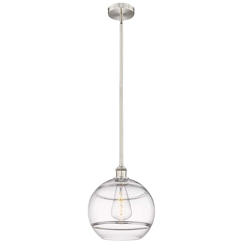 Image 1 Edison Rochester 12"W Satin Nickel Stemmed Mini Pendant w/ Clear Shade