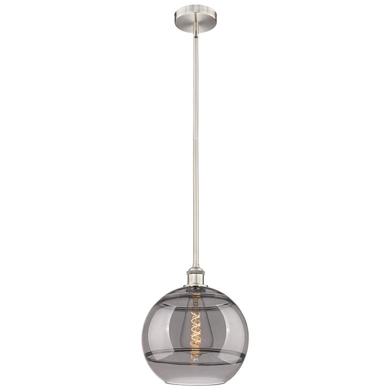 Image 1 Edison Rochester 12"W Satin Nickel Stemmed Mini Pendant w/ Smoke Shade