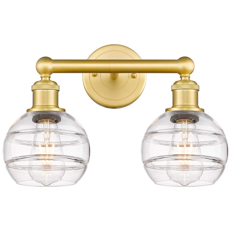Image 1 Edison Rochester 14.88" Wide 2 Light Satin Gold Bath Light With Clear