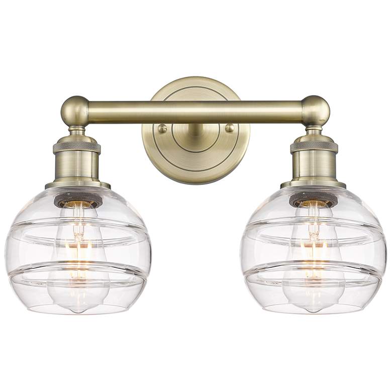 Image 1 Edison Rochester 14.88"W 2 Light Antique Brass Bath Light w/ Clear Sha