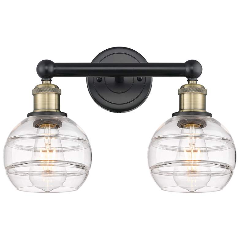 Image 1 Edison Rochester 14.88"W 2 Light Black Brass Bath Light w/ Clear Shade