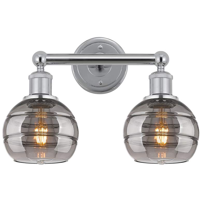 Image 1 Edison Rochester 14.88"W 2 Light Chrome Bath Light w/ Light Smoke Shad