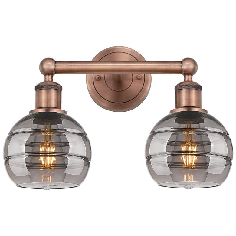 Image 1 Edison Rochester 14.88"W 2 Light Copper Bath Light w/ Light Smoke Shad