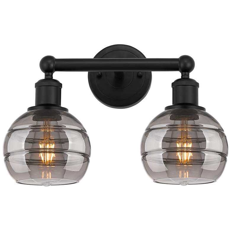 Image 1 Edison Rochester 14.88"W 2 Light Matte Black Bath Light w/ Smoke Shade