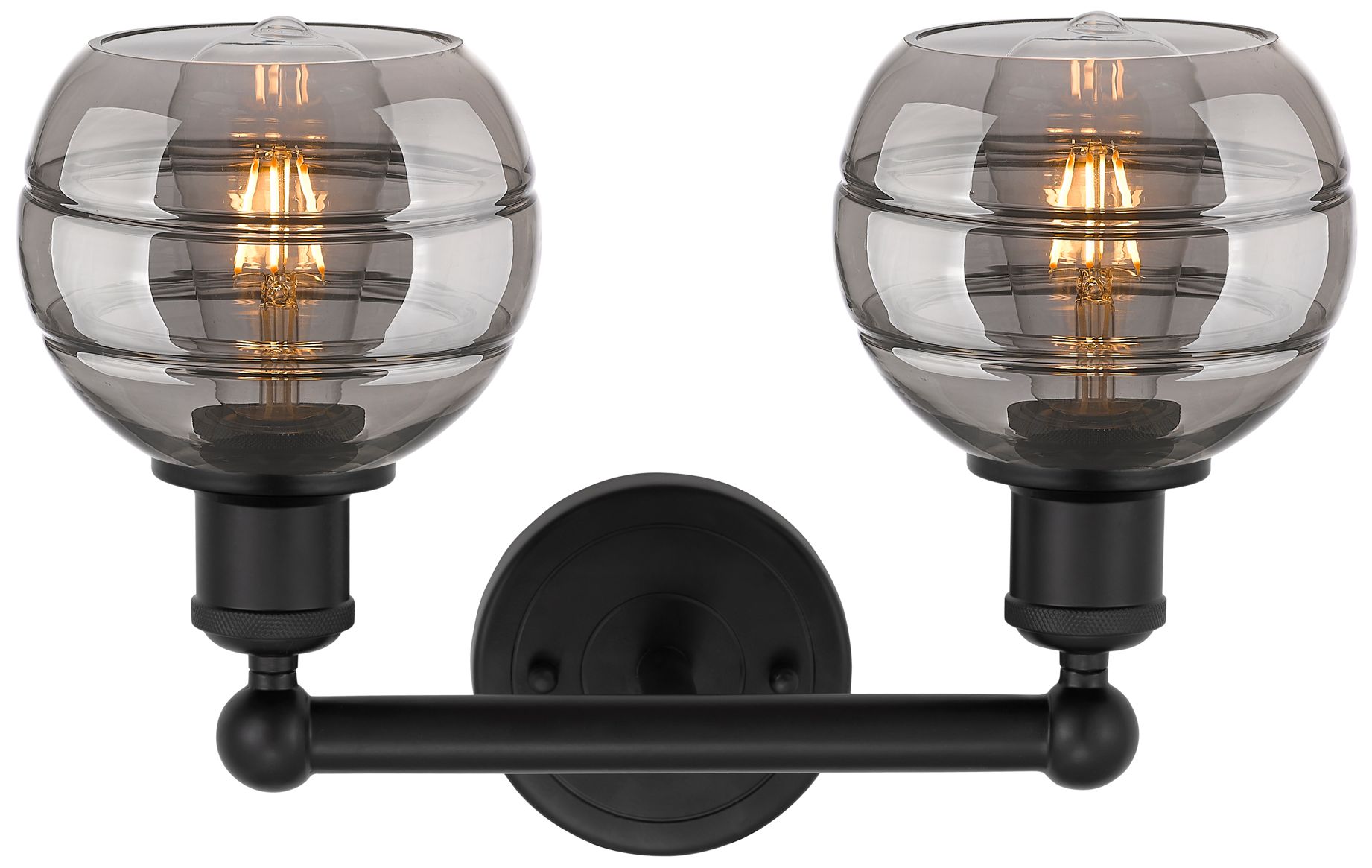 Image 2 Edison Rochester 14.88"W 2 Light Matte Black Bath Light w/ Smoke Shade more views