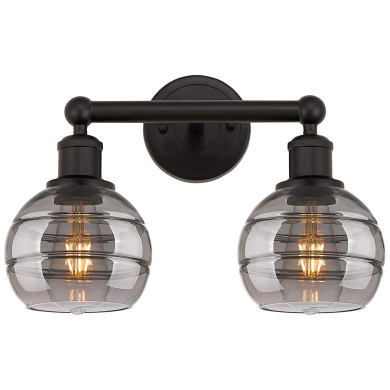 Image 1 Edison Rochester 14.88"W 2 Light Oiled Bronze Bath Light w/ Smoke Shad