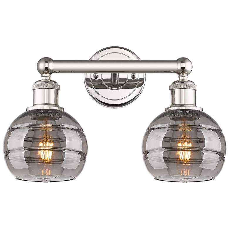 Image 1 Edison Rochester 14.88"W 2 Light Polished Nickel Bath Light w/ Smoke S