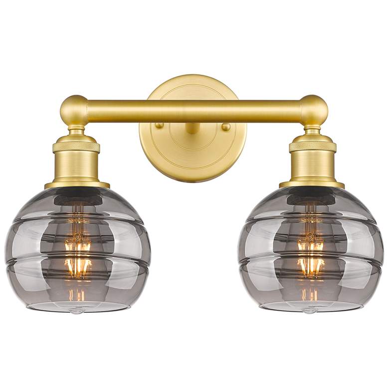 Image 1 Edison Rochester 14.88"W 2 Light Satin Gold Bath Light w/ Light Smoke